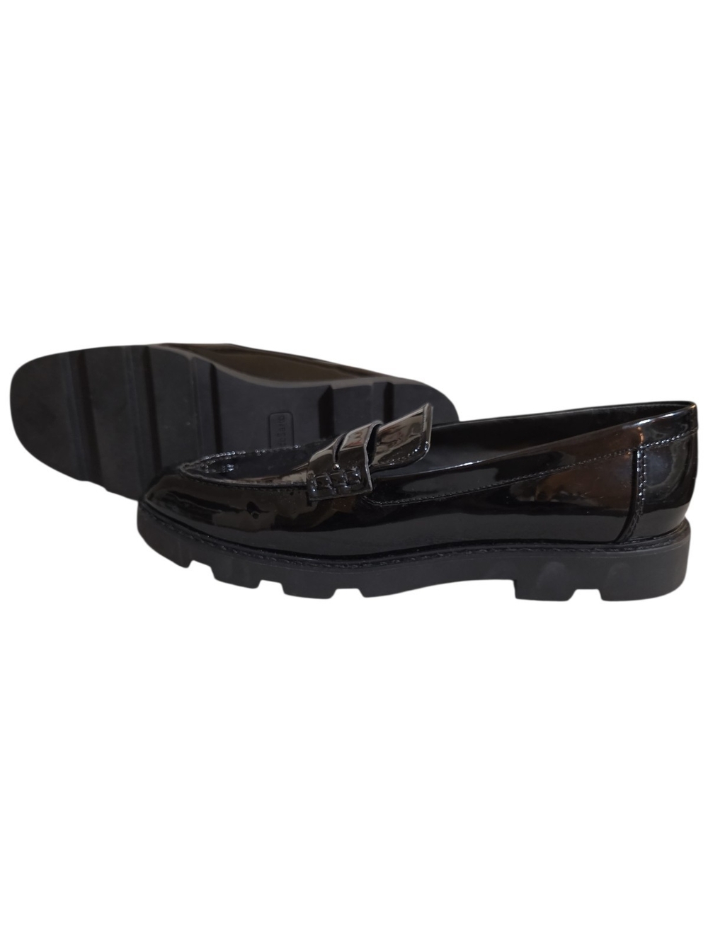 Franco Sarto Black Patent Leather Lug Sole Penny Loafers Size 9.5M